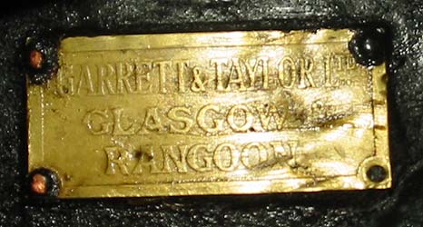 Garrett and Taylor Ltd. Glasgow and Rangoon on a steam engine